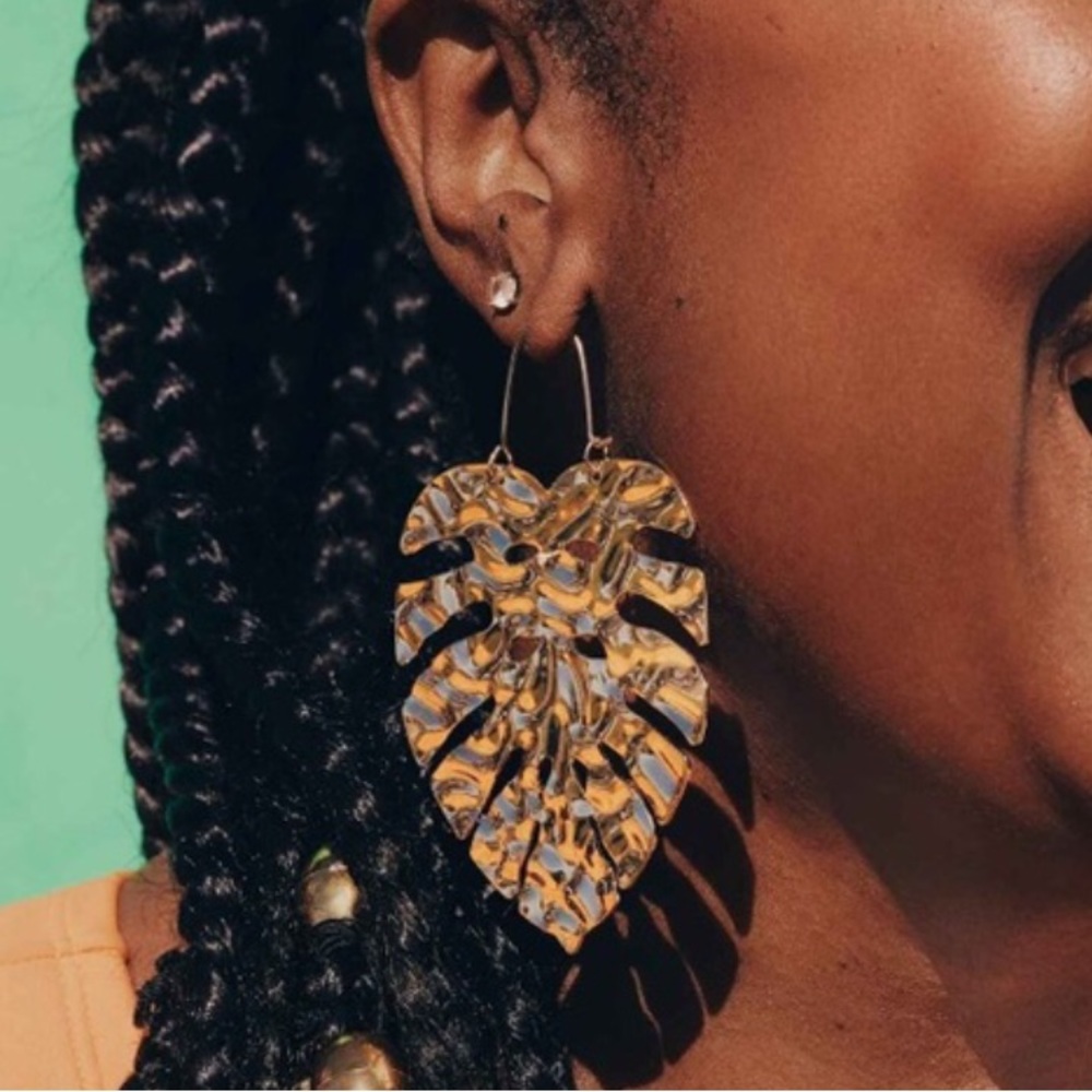 Tabitha Brown Limited Edition Gold Tone Metallic Palm Leaf Drop Earrings